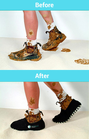 Before and After wearing The Original CleanBoot USA Overshoes